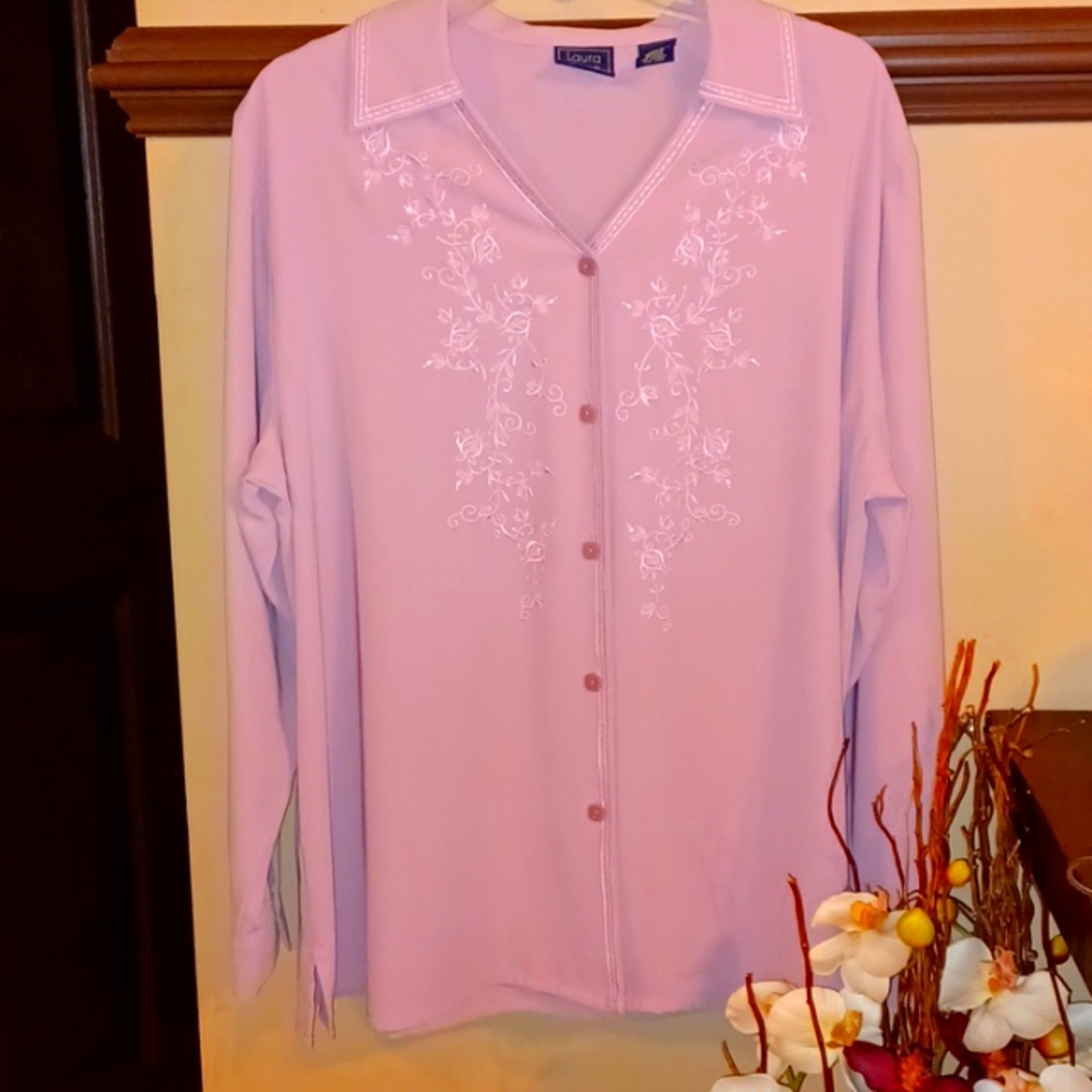 Pink Embroidered Long Sleeve Blouse